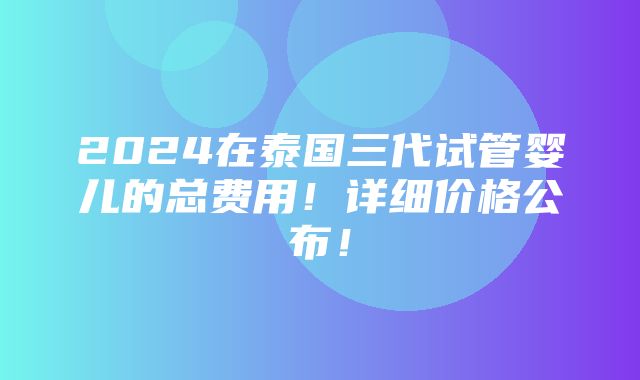 2024在泰国三代试管婴儿的总费用！详细价格公布！