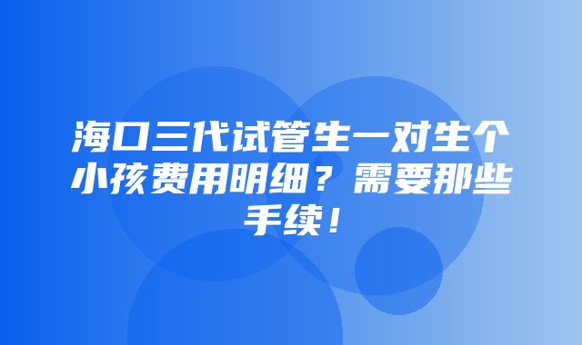 海口三代试管生一对生个小孩费用明细？需要那些手续！