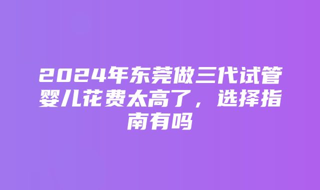 2024年东莞做三代试管婴儿花费太高了，选择指南有吗