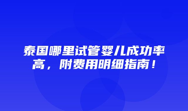 泰国哪里试管婴儿成功率高，附费用明细指南！