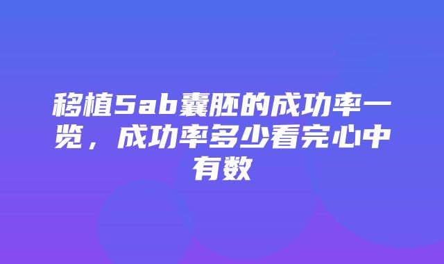 移植5ab囊胚的成功率一览，成功率多少看完心中有数