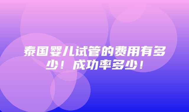 泰国婴儿试管的费用有多少！成功率多少！