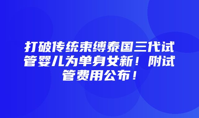 打破传统束缚泰国三代试管婴儿为单身女新！附试管费用公布！