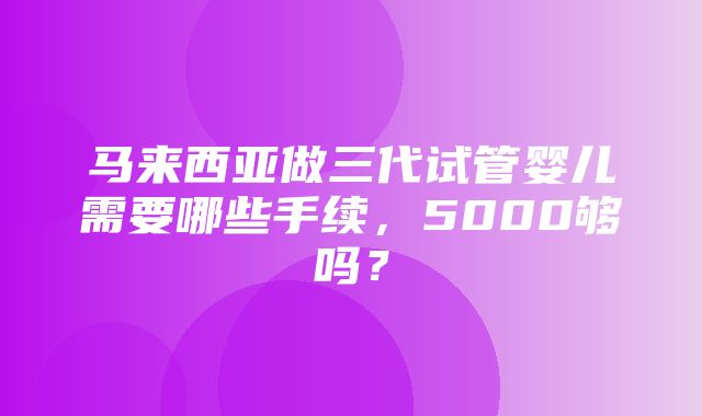 马来西亚做三代试管婴儿需要哪些手续，5000够吗？