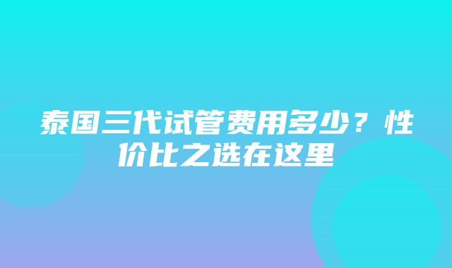 泰国三代试管费用多少？性价比之选在这里