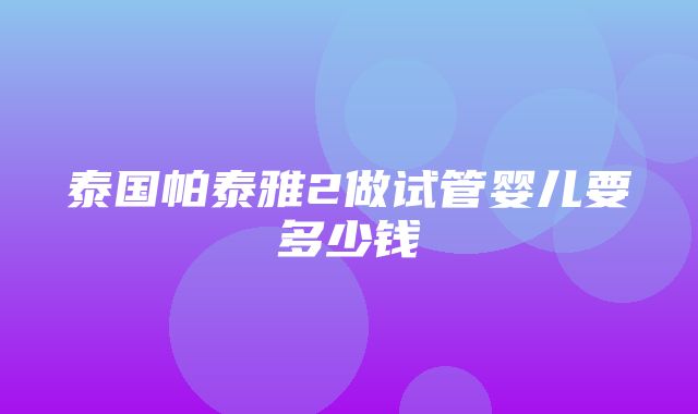 泰国帕泰雅2做试管婴儿要多少钱