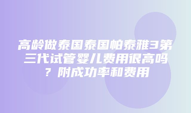 高龄做泰国泰国帕泰雅3第三代试管婴儿费用很高吗？附成功率和费用