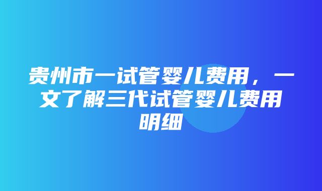 贵州市一试管婴儿费用，一文了解三代试管婴儿费用明细