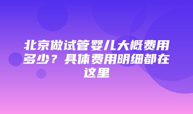 北京做试管婴儿大概费用多少？具体费用明细都在这里