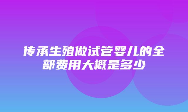 传承生殖做试管婴儿的全部费用大概是多少