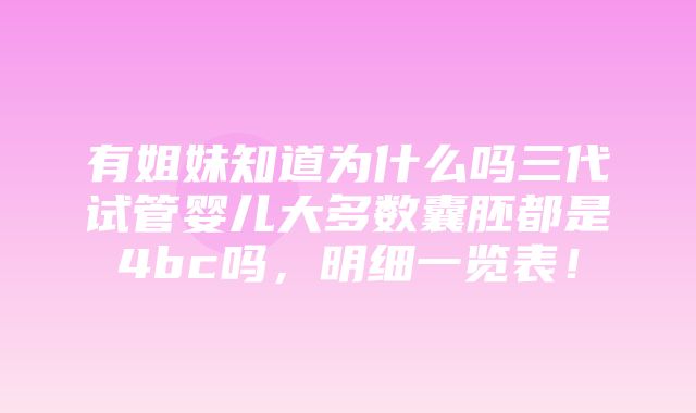 有姐妹知道为什么吗三代试管婴儿大多数囊胚都是4bc吗，明细一览表！