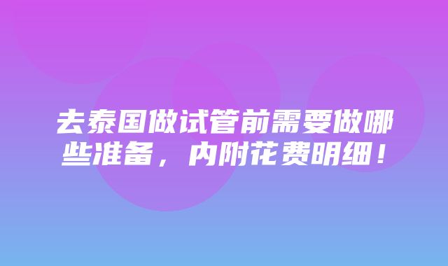 去泰国做试管前需要做哪些准备，内附花费明细！