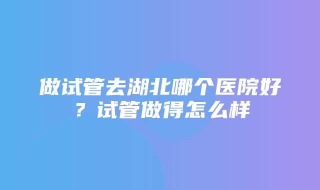 做试管去湖北哪个医院好？试管做得怎么样