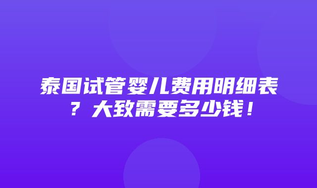 泰国试管婴儿费用明细表？大致需要多少钱！