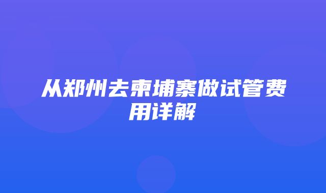 从郑州去柬埔寨做试管费用详解