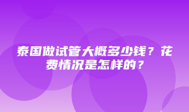 泰国做试管大概多少钱？花费情况是怎样的？