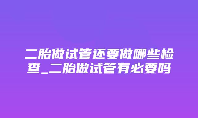 二胎做试管还要做哪些检查_二胎做试管有必要吗