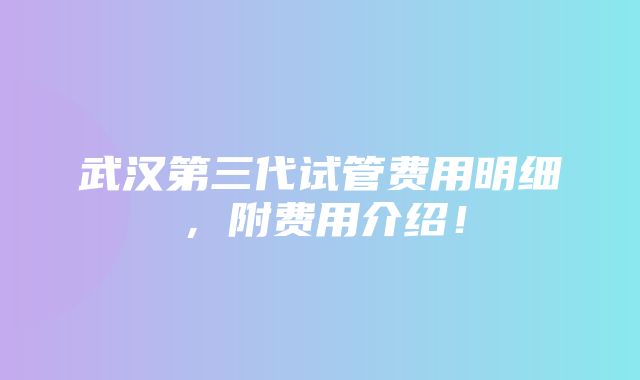 武汉第三代试管费用明细，附费用介绍！