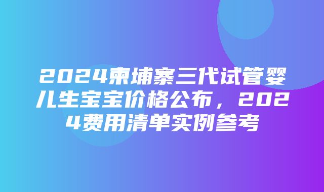 2024柬埔寨三代试管婴儿生宝宝价格公布，2024费用清单实例参考