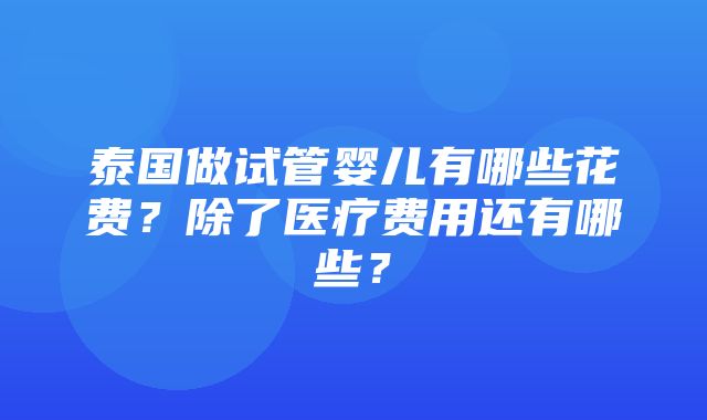 泰国做试管婴儿有哪些花费？除了医疗费用还有哪些？