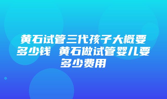 黄石试管三代孩子大概要多少钱 黄石做试管婴儿要多少费用