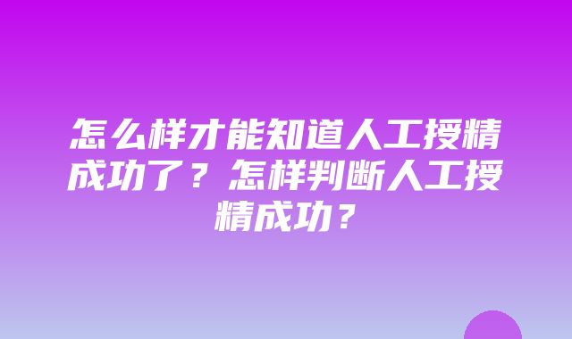 怎么样才能知道人工授精成功了？怎样判断人工授精成功？