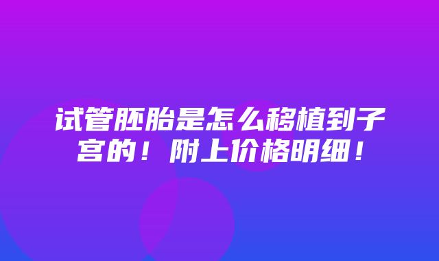 试管胚胎是怎么移植到子宫的！附上价格明细！