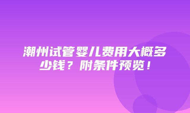 潮州试管婴儿费用大概多少钱？附条件预览！