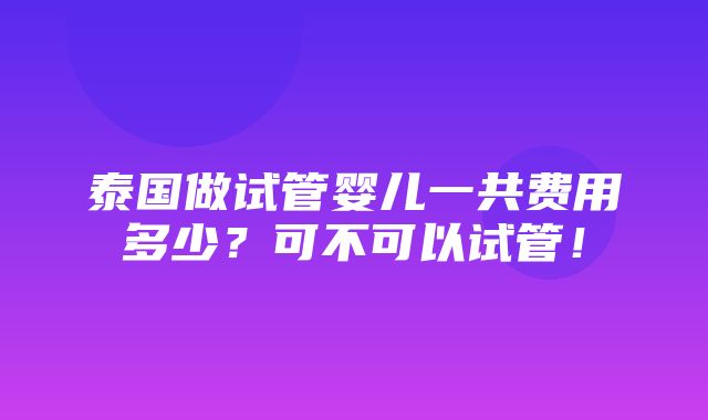 泰国做试管婴儿一共费用多少？可不可以试管！