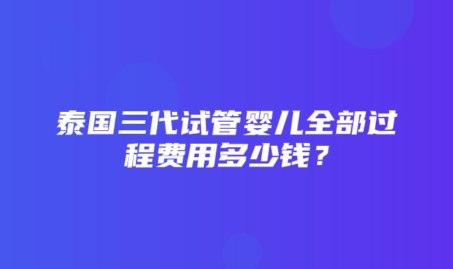 泰国三代试管婴儿全部过程费用多少钱？