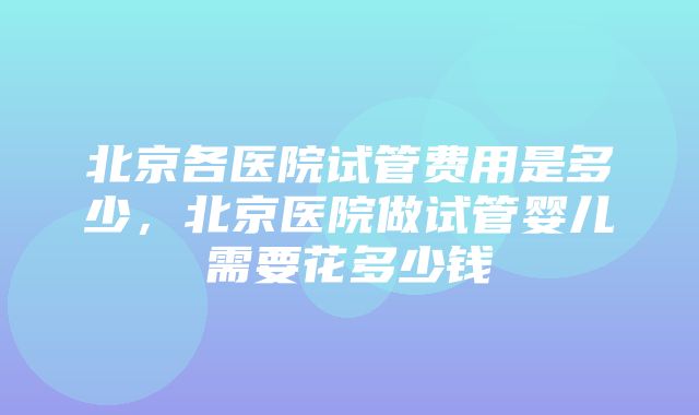 北京各医院试管费用是多少，北京医院做试管婴儿需要花多少钱