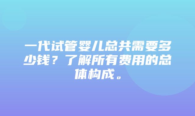 一代试管婴儿总共需要多少钱？了解所有费用的总体构成。