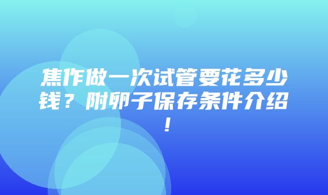 焦作做一次试管要花多少钱？附卵子保存条件介绍！