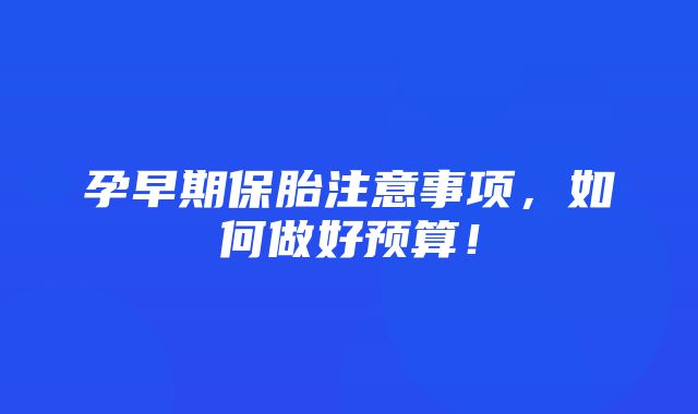 孕早期保胎注意事项，如何做好预算！