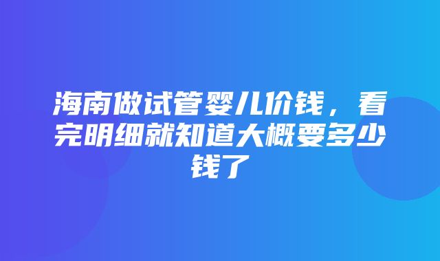 海南做试管婴儿价钱，看完明细就知道大概要多少钱了