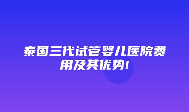 泰国三代试管婴儿医院费用及其优势!