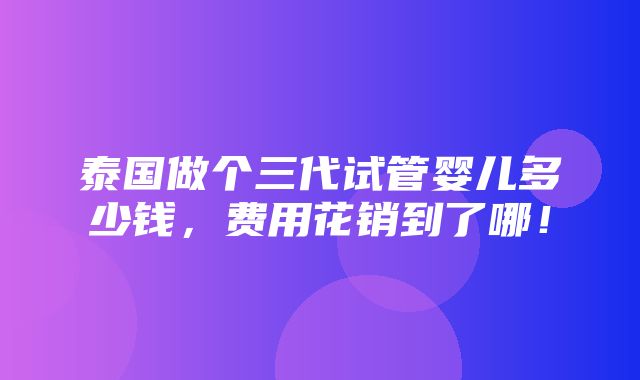 泰国做个三代试管婴儿多少钱，费用花销到了哪！