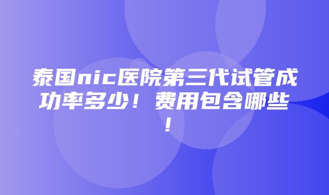 泰国nic医院第三代试管成功率多少！费用包含哪些！