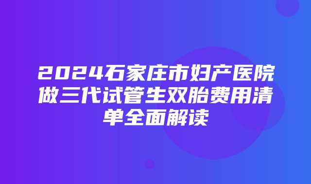 2024石家庄市妇产医院做三代试管生双胎费用清单全面解读