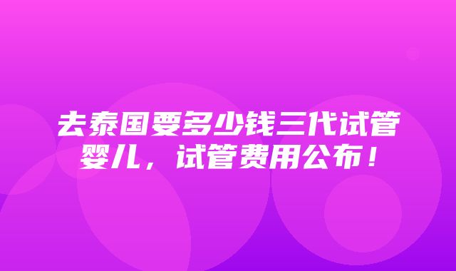 去泰国要多少钱三代试管婴儿，试管费用公布！