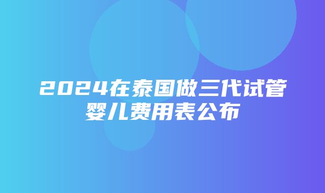 2024在泰国做三代试管婴儿费用表公布