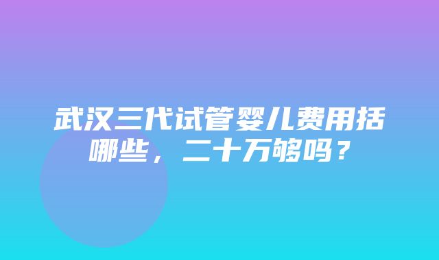 武汉三代试管婴儿费用括哪些，二十万够吗？