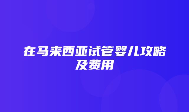 在马来西亚试管婴儿攻略及费用