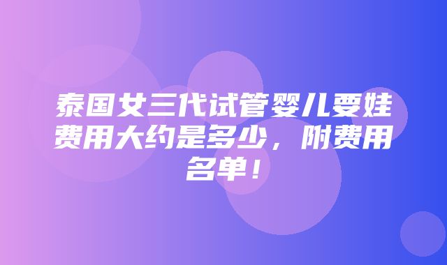 泰国女三代试管婴儿要娃费用大约是多少，附费用名单！