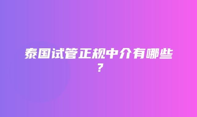 泰国试管正规中介有哪些？