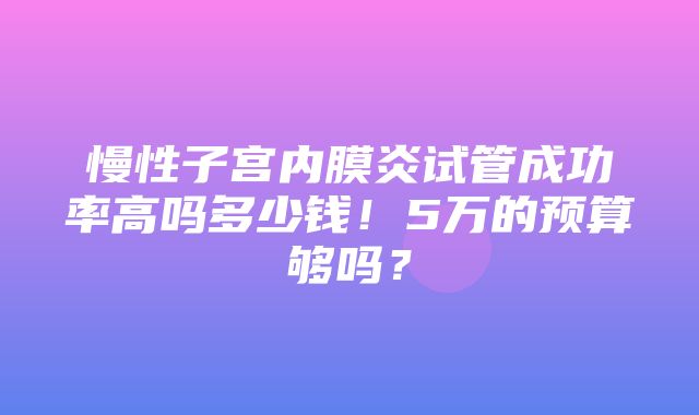 慢性子宫内膜炎试管成功率高吗多少钱！5万的预算够吗？