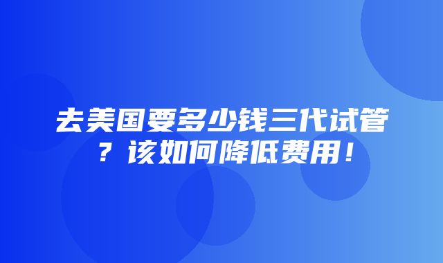 去美国要多少钱三代试管？该如何降低费用！