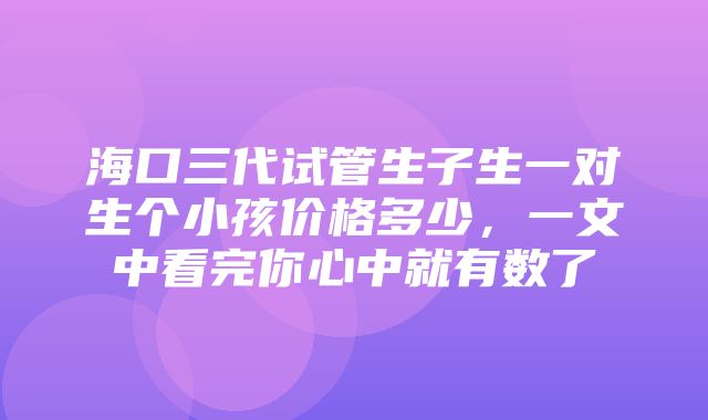 海口三代试管生子生一对生个小孩价格多少，一文中看完你心中就有数了