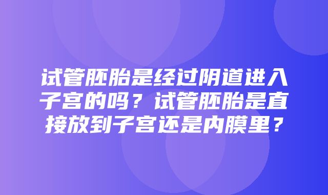 试管胚胎是经过阴道进入子宫的吗？试管胚胎是直接放到子宫还是内膜里？