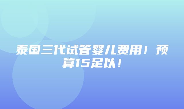 泰国三代试管婴儿费用！预算15足以！